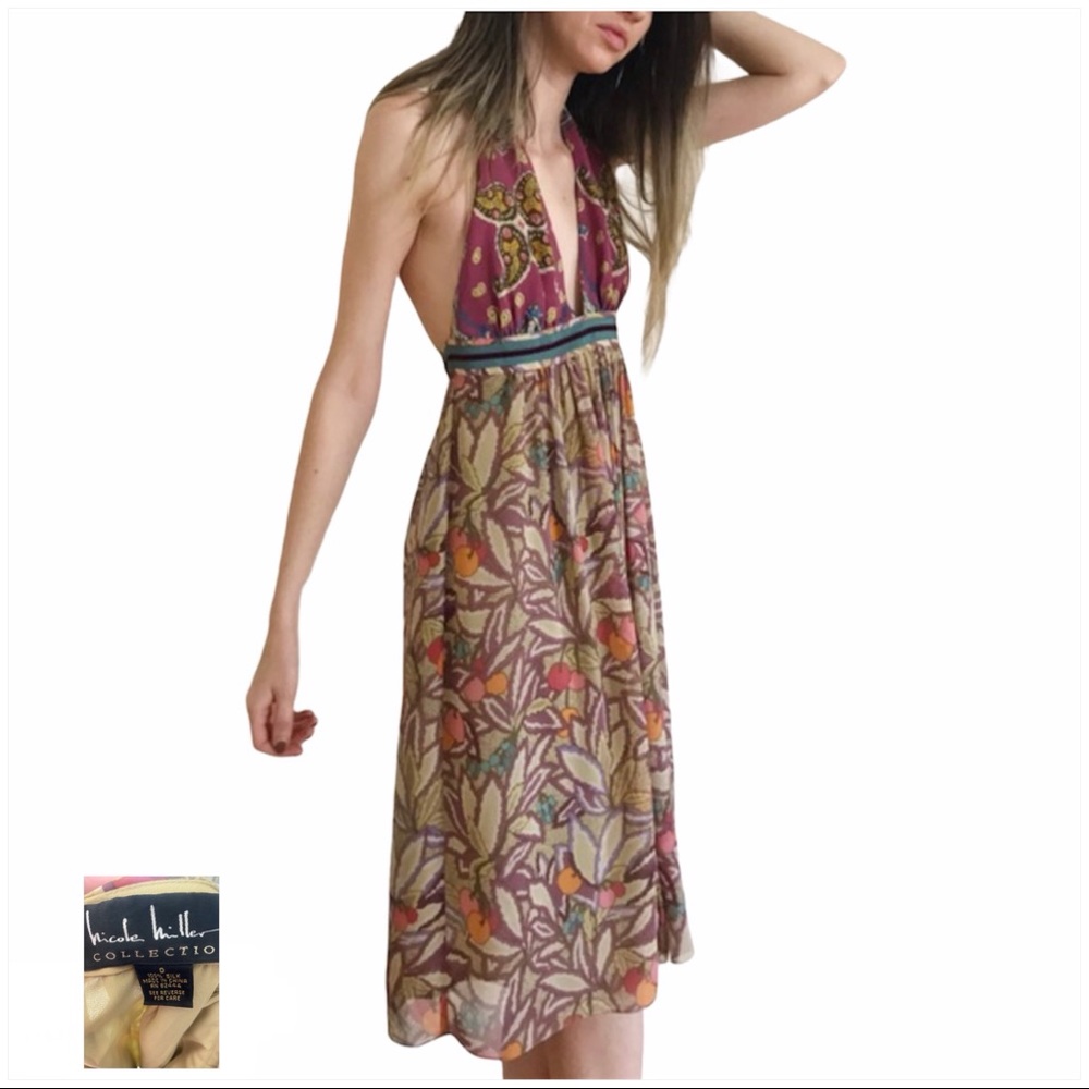 NICOLE MILLER Multicolor Floral Silk Halter Dress